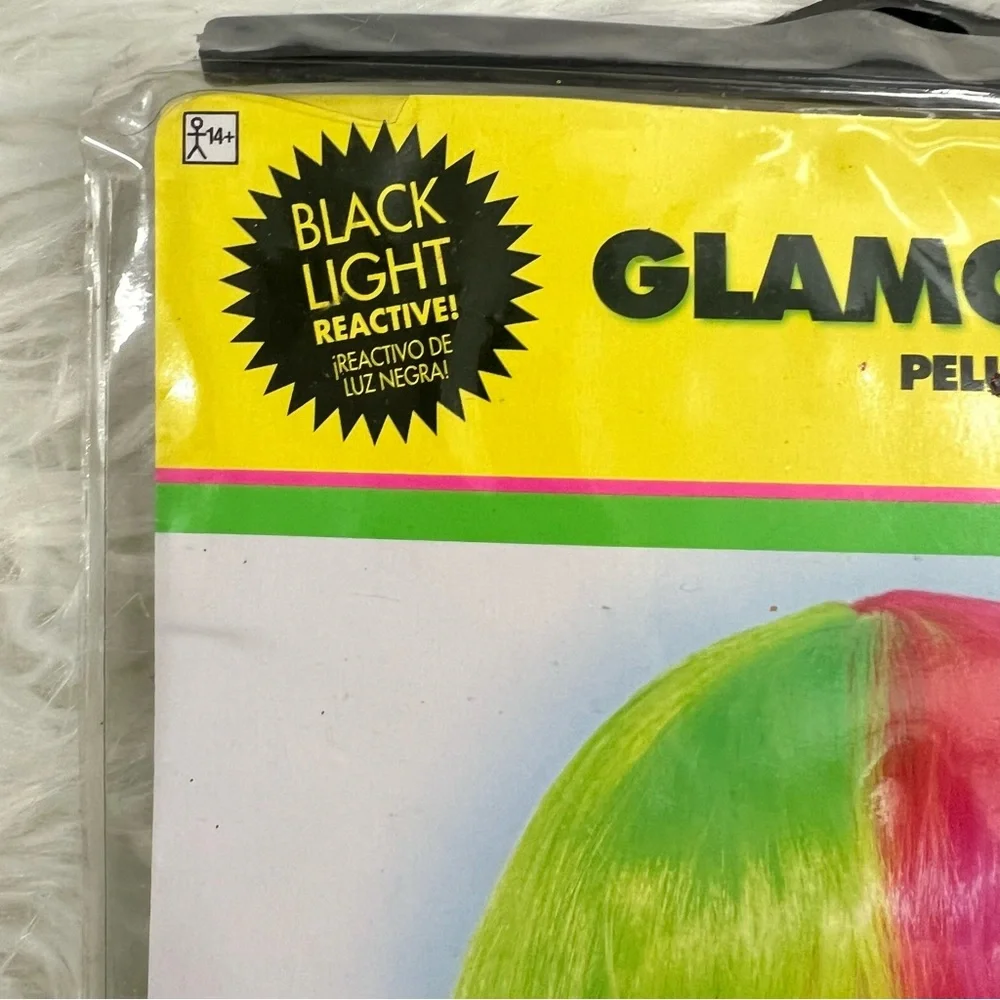 Glam Neon pink and green Wig Black Light Reactive Colors NEW costume Halloween
